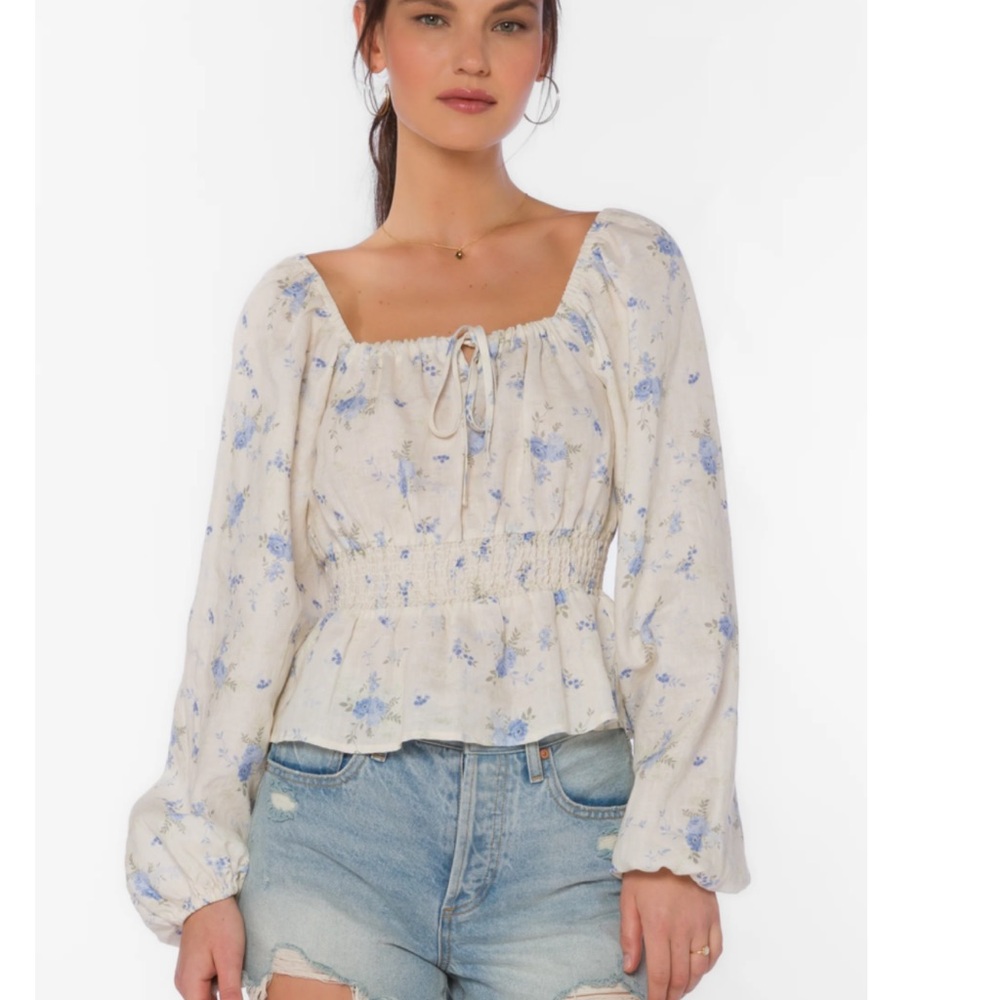 Velvet Heart Cream Smocked Peplum Blouse